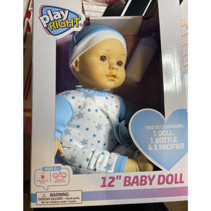 Playright 12 inches Baby Doll with Milk Bottle and Magnetic Pacifier New in Box